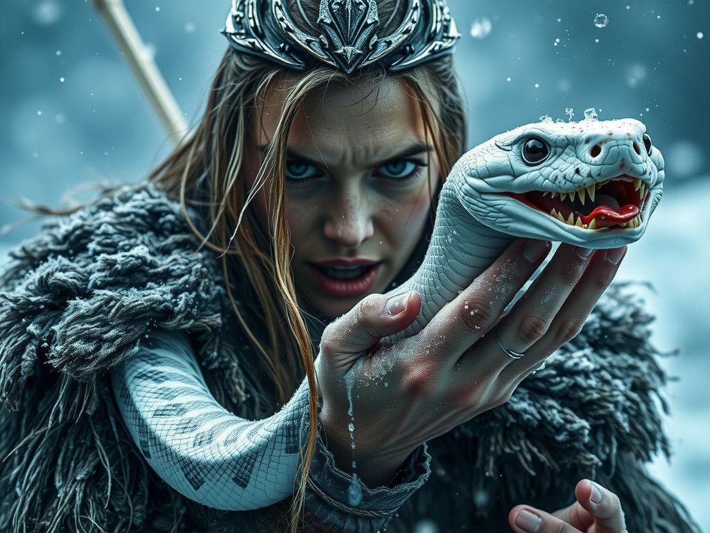 Viking Woman with Snake in Snowstorm