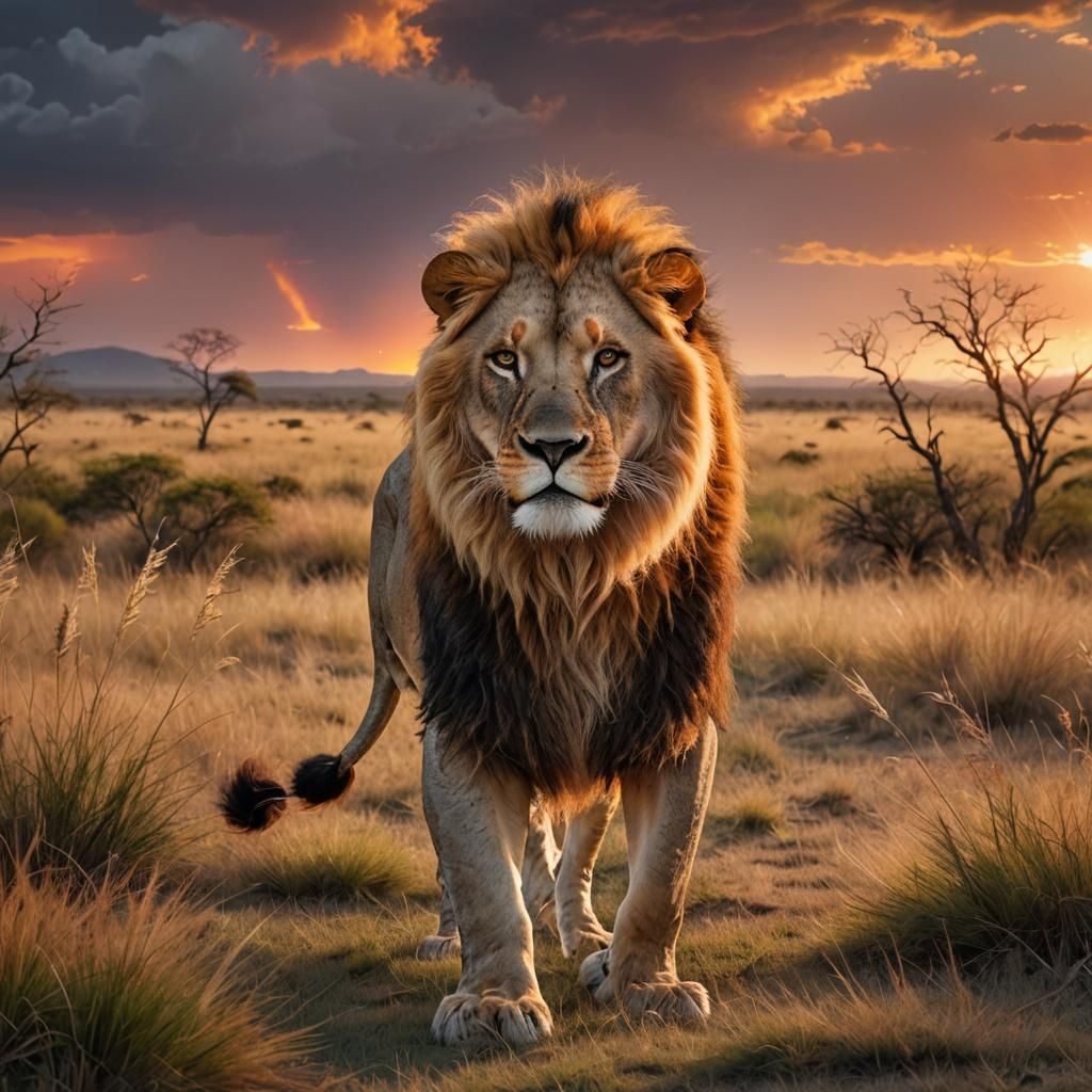 Lioness at Sunset: Courage and Strength