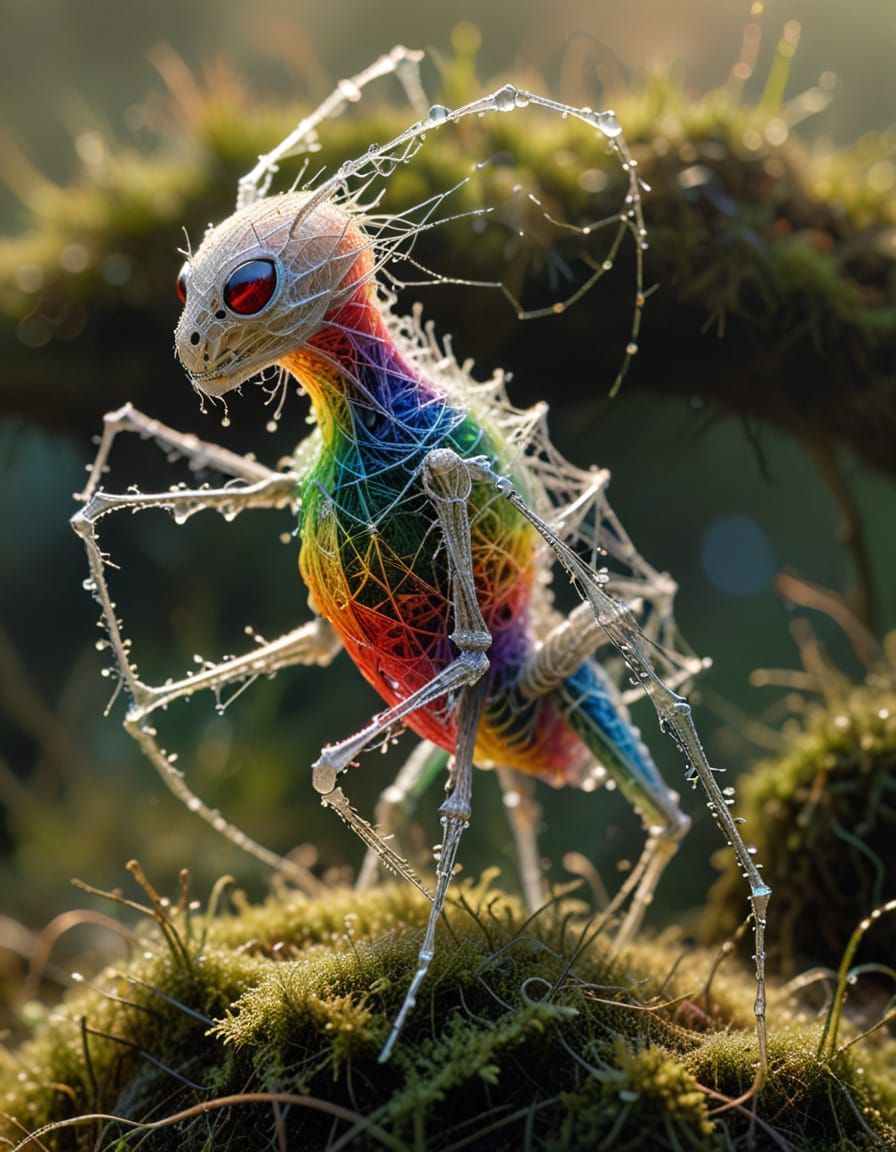 Intricate Spiderweb Chupacabra Sculpture in Sunrise Light