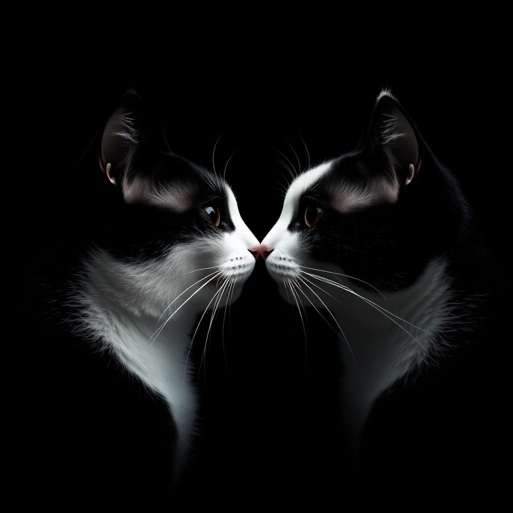 Symmetrical Monochromatic Feline Portraits in High Contrast