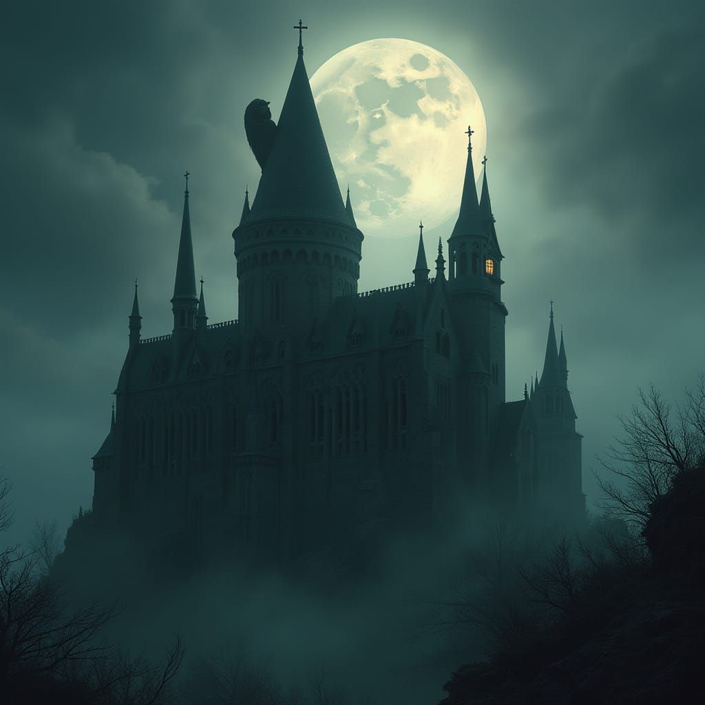 Gothic Castle Under the Bloated Moon