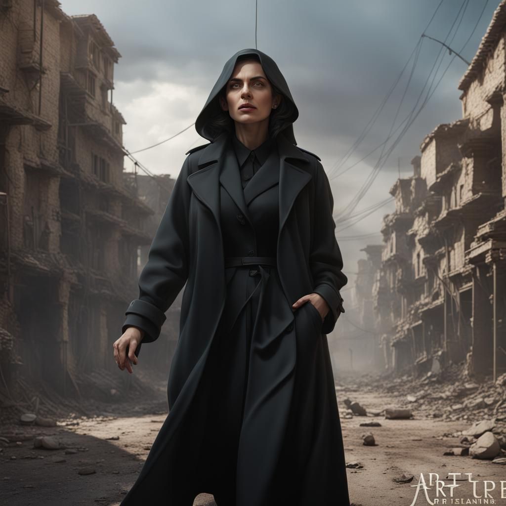 Palestinian Woman in Black Trench Coat: Fantasy Art