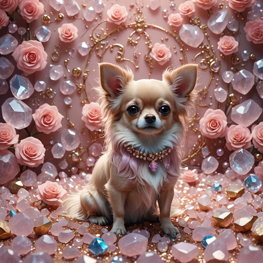 Chihuahua with Rose Quartz Crystal Magic