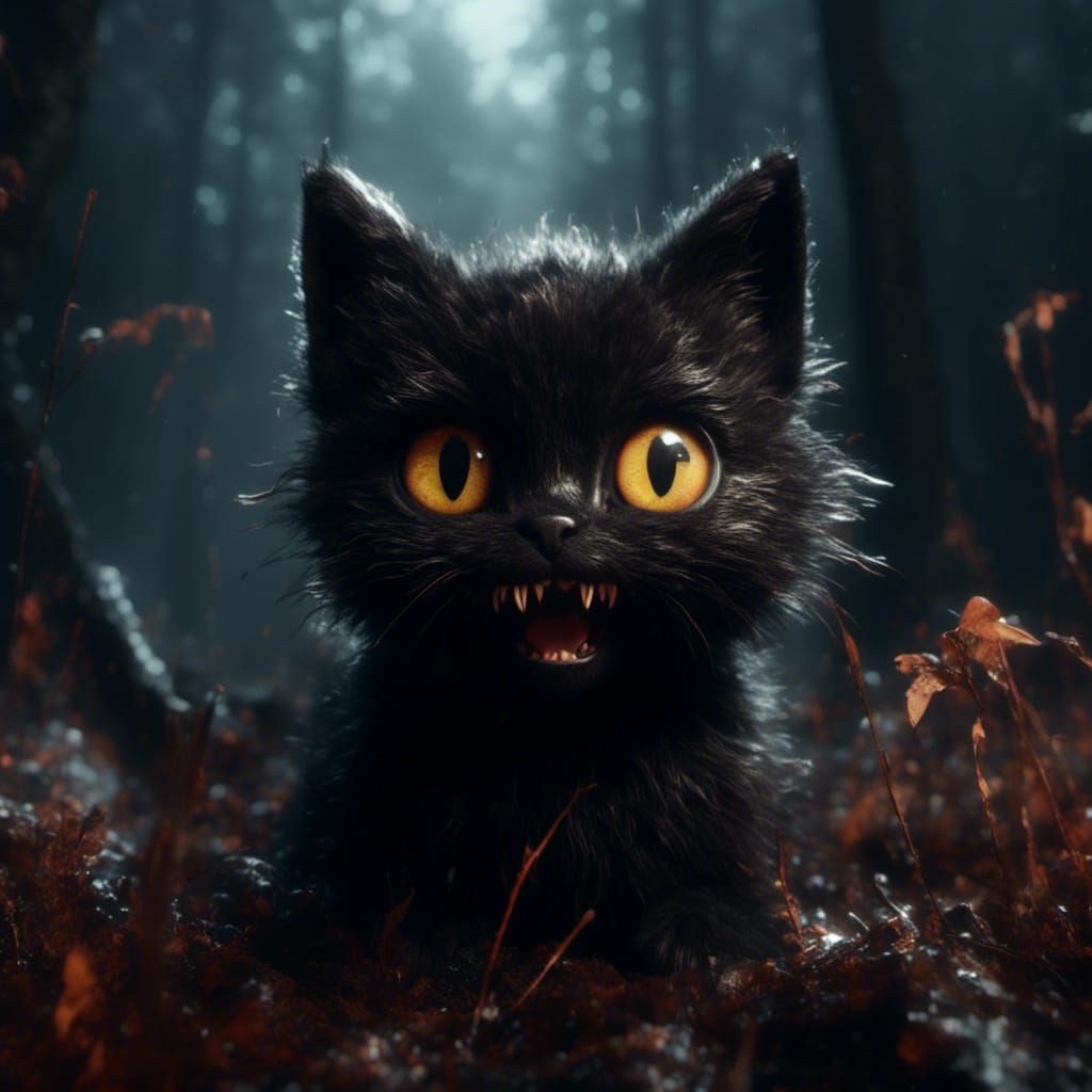 Eerie Black Cat Portrait in Dark Fantasy Style