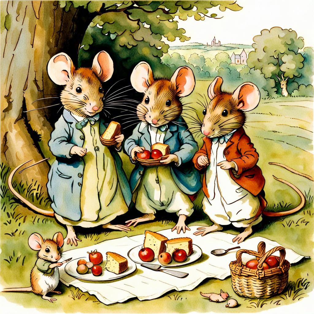 Mice Picnic in Beatrix Potter Style