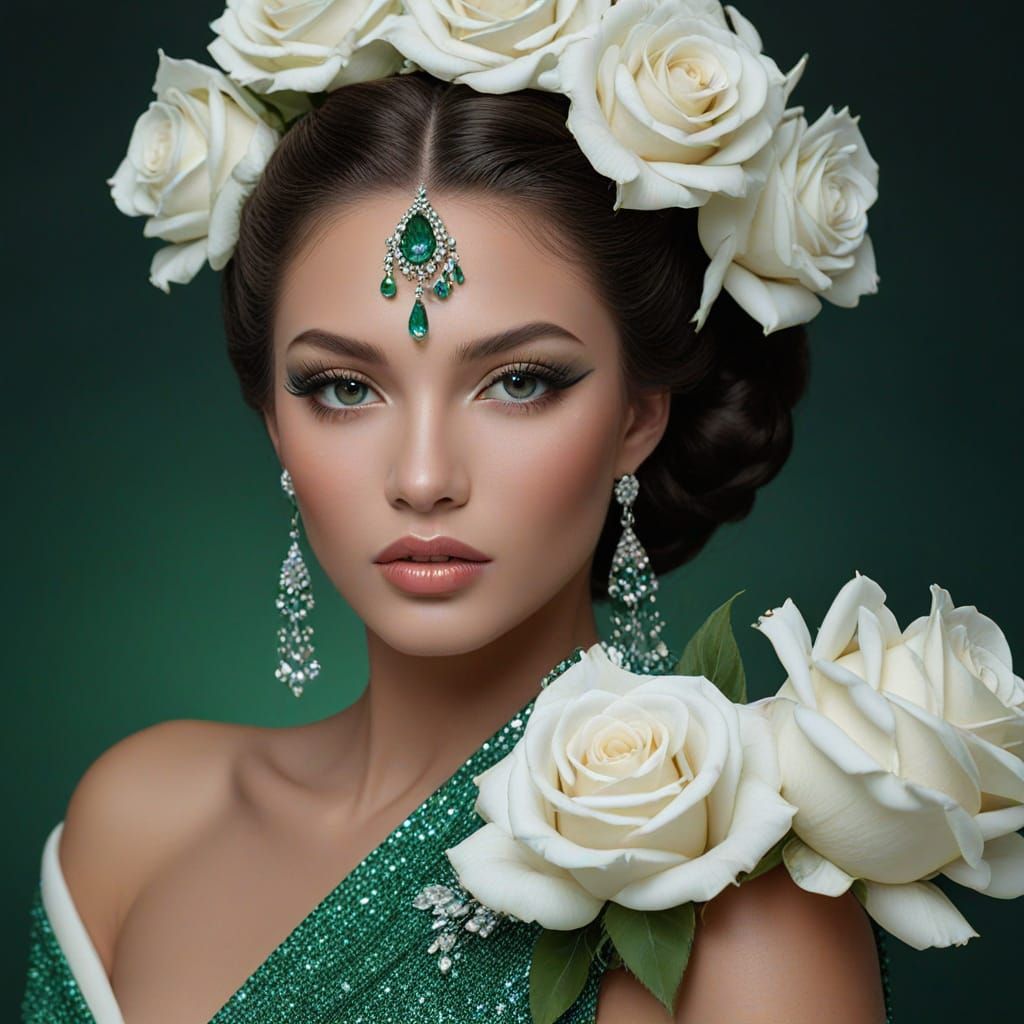 Elegant Woman with Roses in Art Deco Style