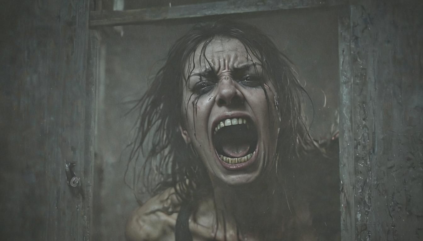 Possessed Woman's Desperate Scream: Dark Fantasy Art