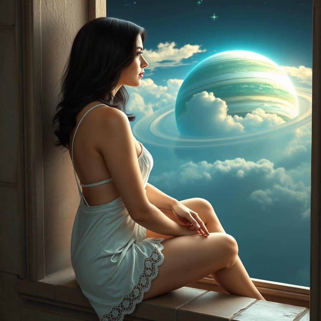 Serenely Contemplating a Futuristic Paradise