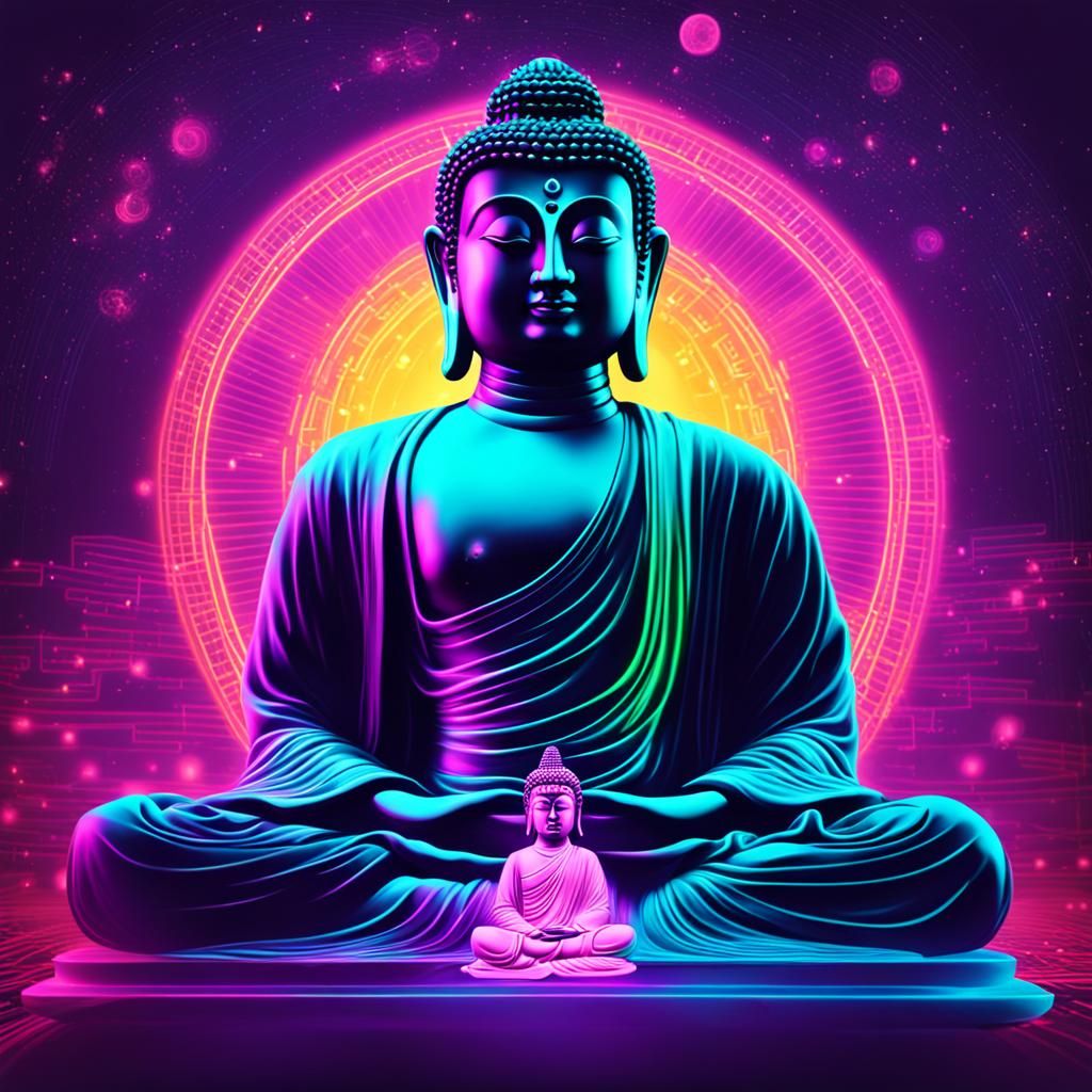Buddha in Synthwave Neon Retro Style