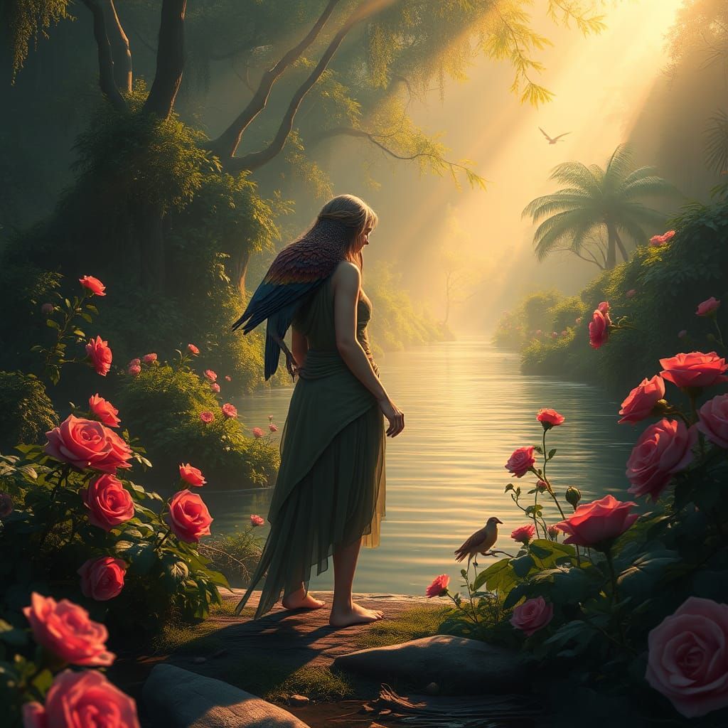 Mystical Being by Arauca River in Matte Painting Style