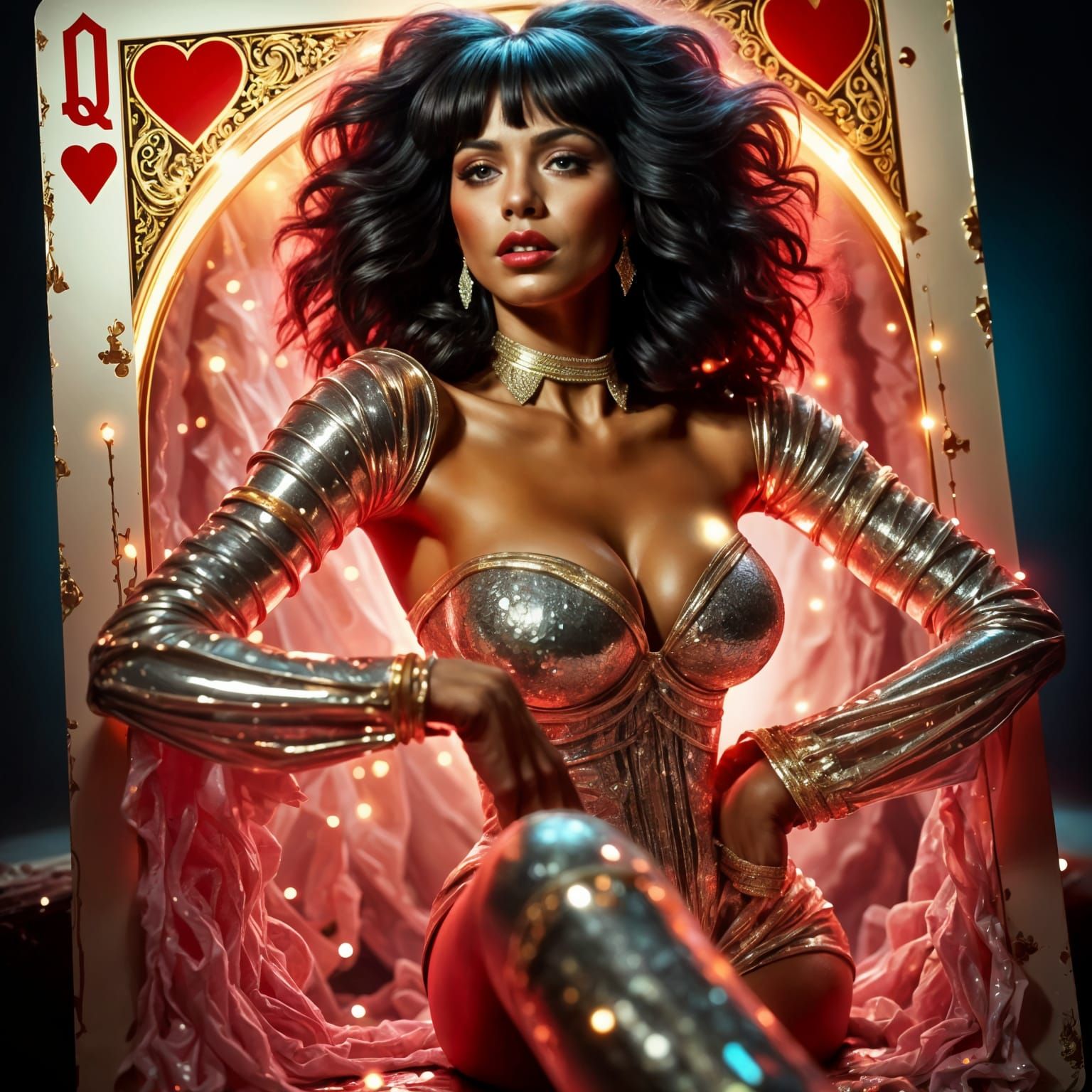Queen of Disco Emerges from a Playing Card in Hyperrealistic...