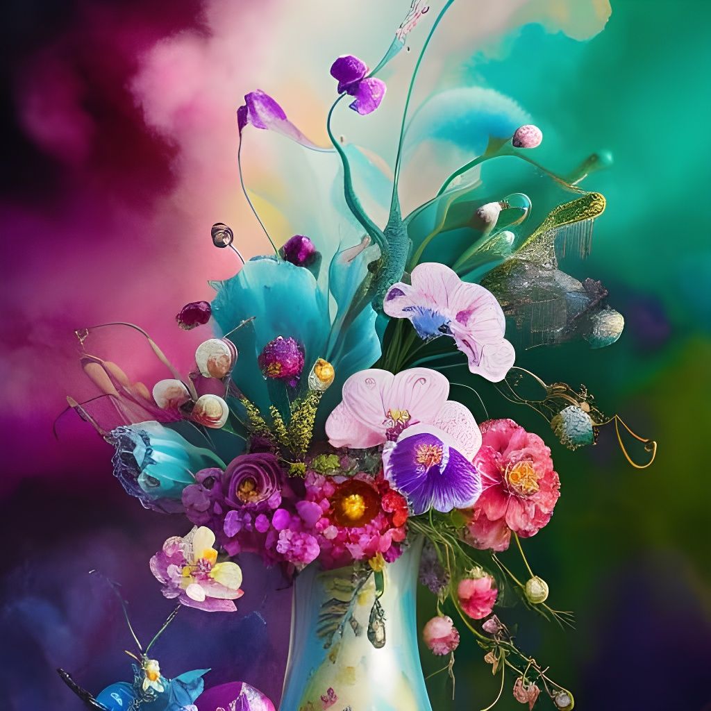 Orchid Bouquet with Ice Crystals, Watercolor Style