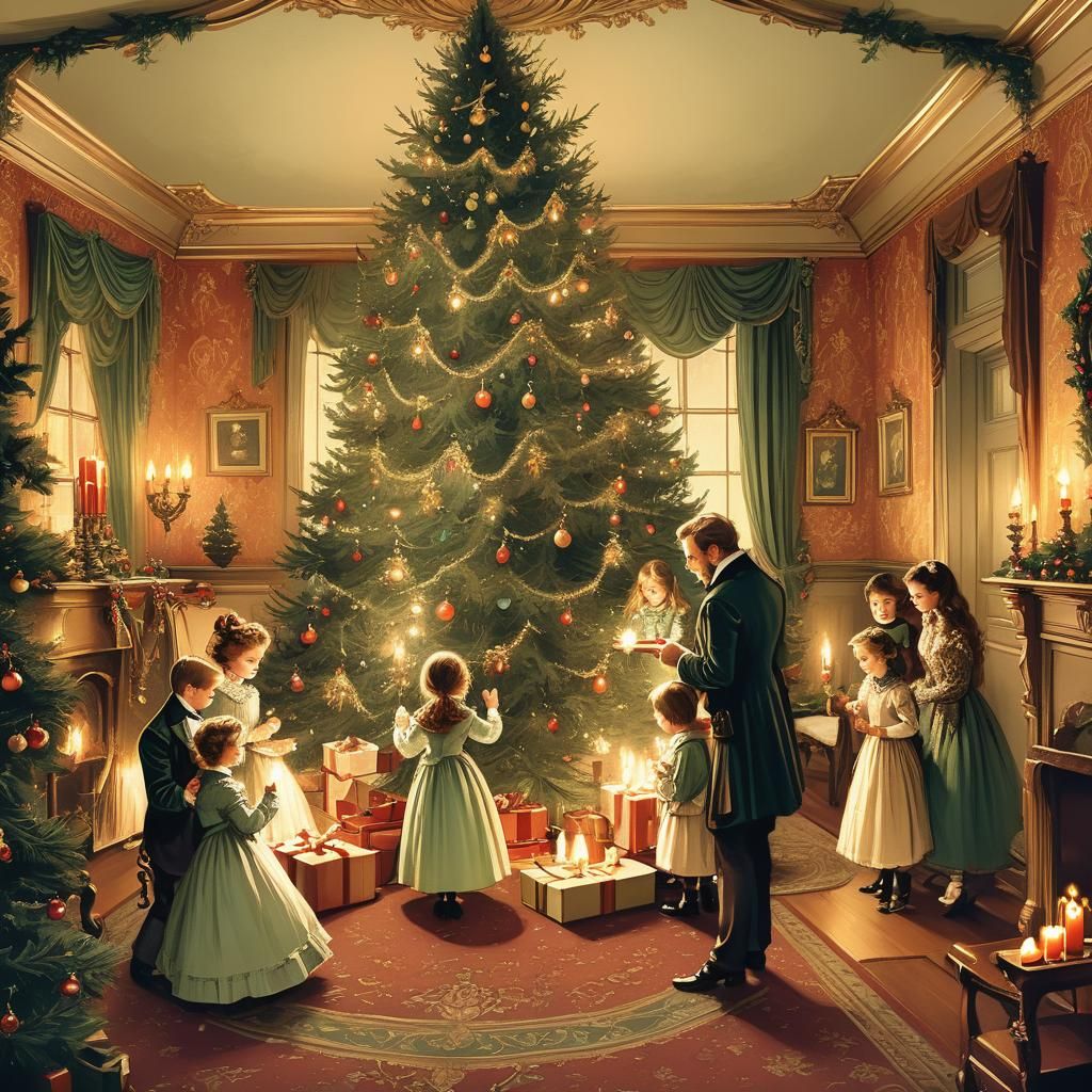 Victorian Christmas Splendor in Elegant Illustration