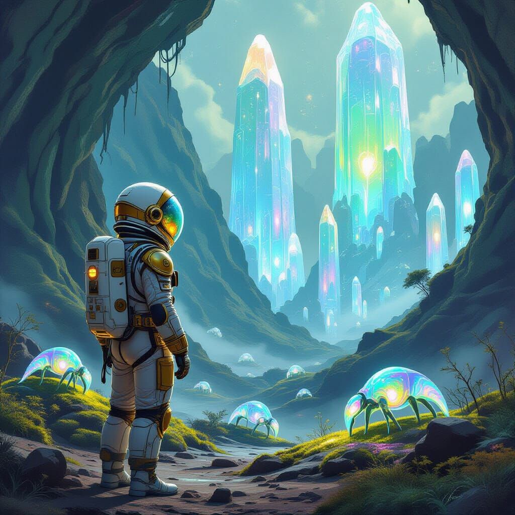 Explorer on Bioluminescent Alien Planet: Foss Style