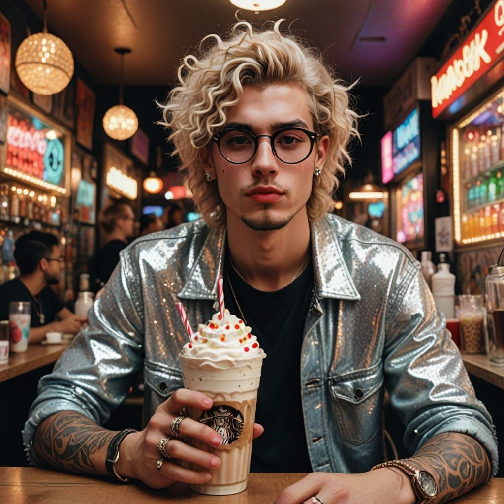 Grunge Guy in Sparkling Aesthetic Scenery