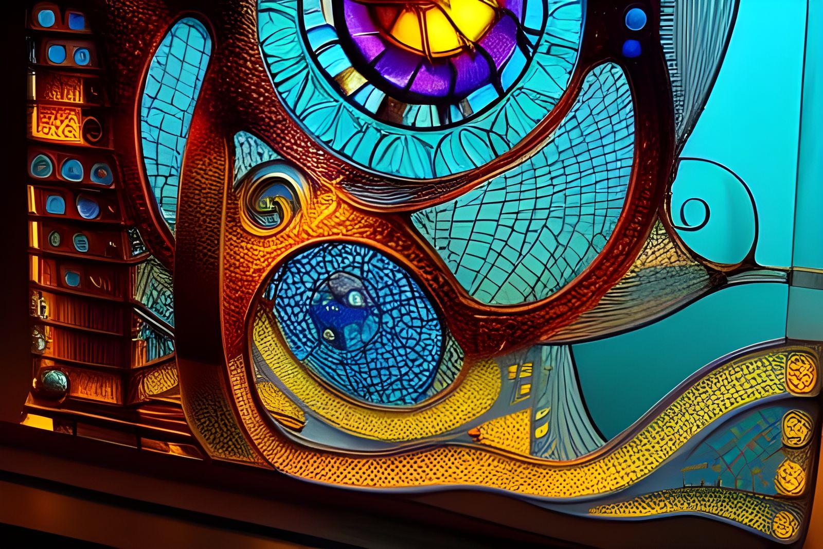 Retro-Futuristic Biomorphic City in Stained Glass