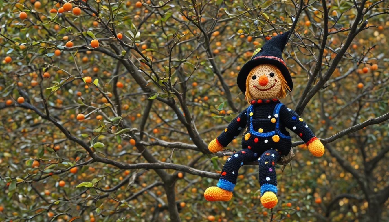 Cute Amigurumi Scarecrow Doll in Folk Art Style