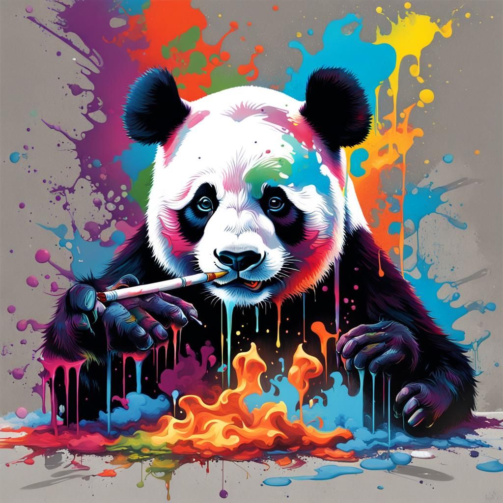 Smoking Panda in Graffiti Street Art