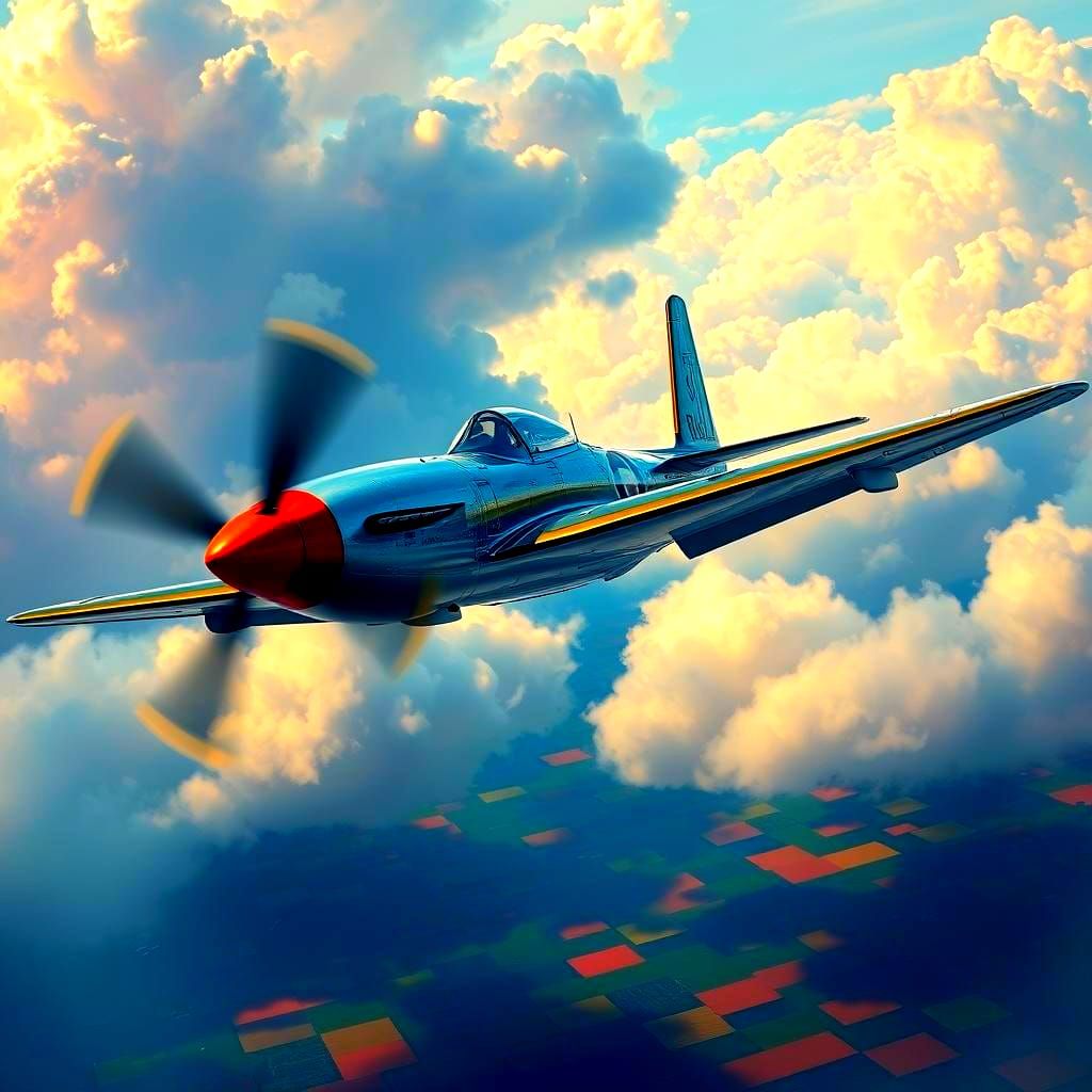 Hyperrealistic Fighter Jet Over Fields in Splash Art Style
