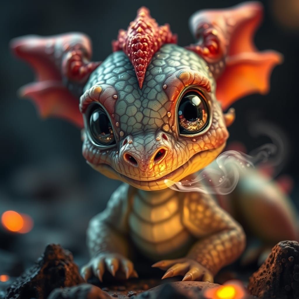 Adorable Baby Dragon Blowing Smoke