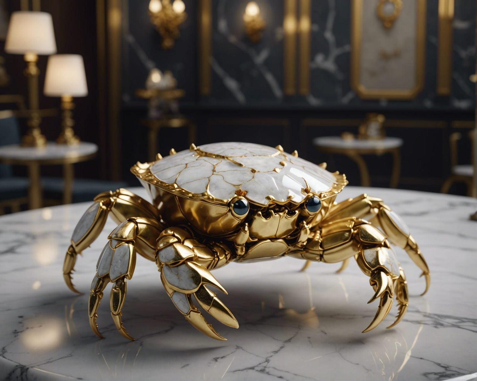 Golden Marble Crab: Detailed Translucent Sculpture