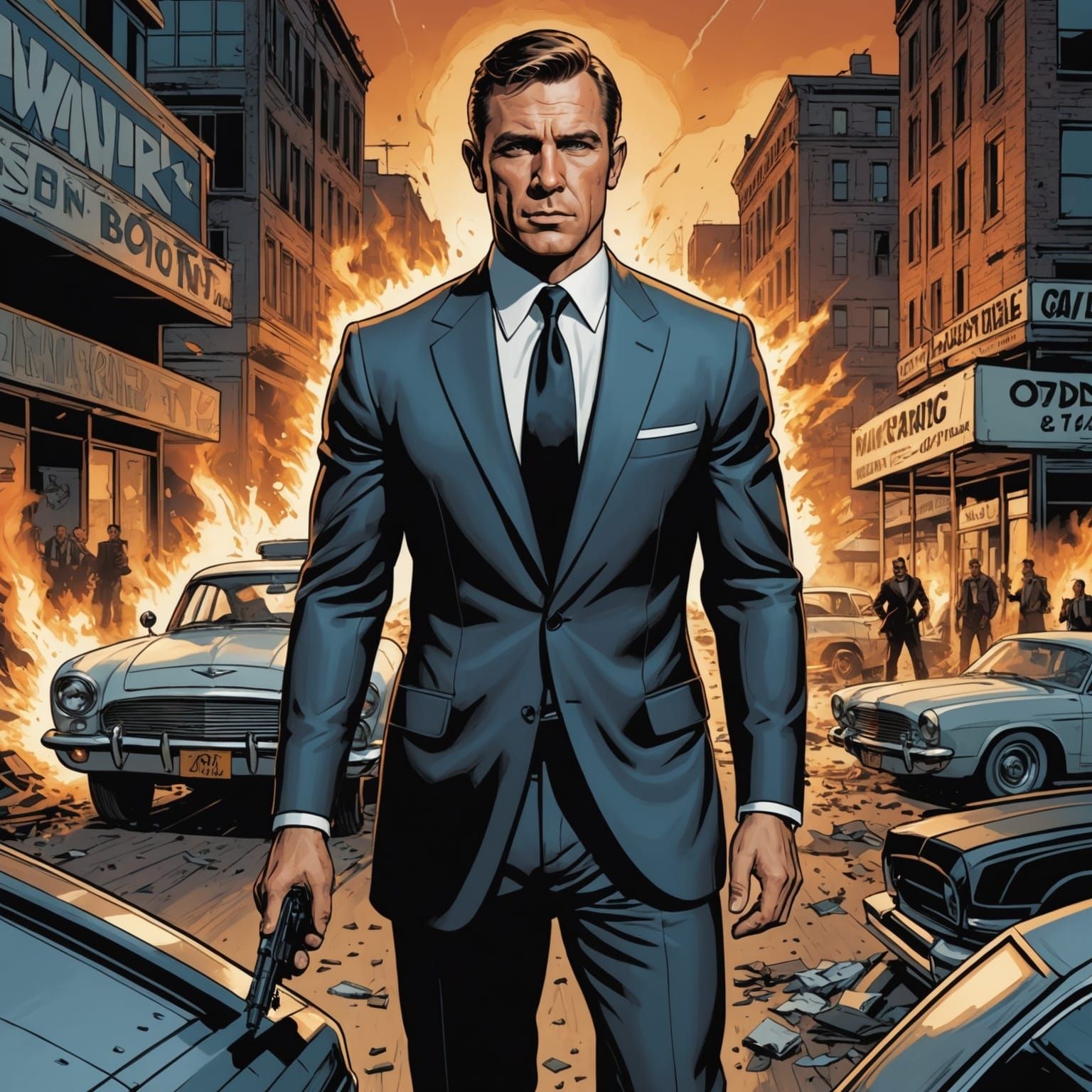 White Trash James Bond in Comic Book Style