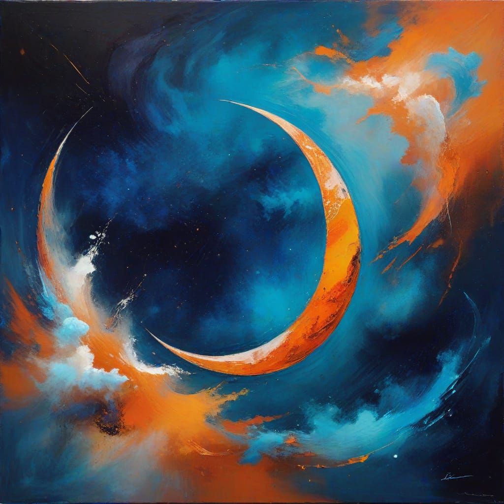 Vibrant Crescent Moon Abstract Art in Triadic Colors