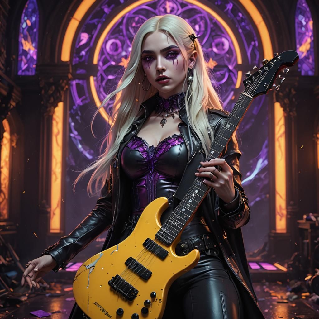 Dark Rockstar with Electric Guitar in 8k Resolution