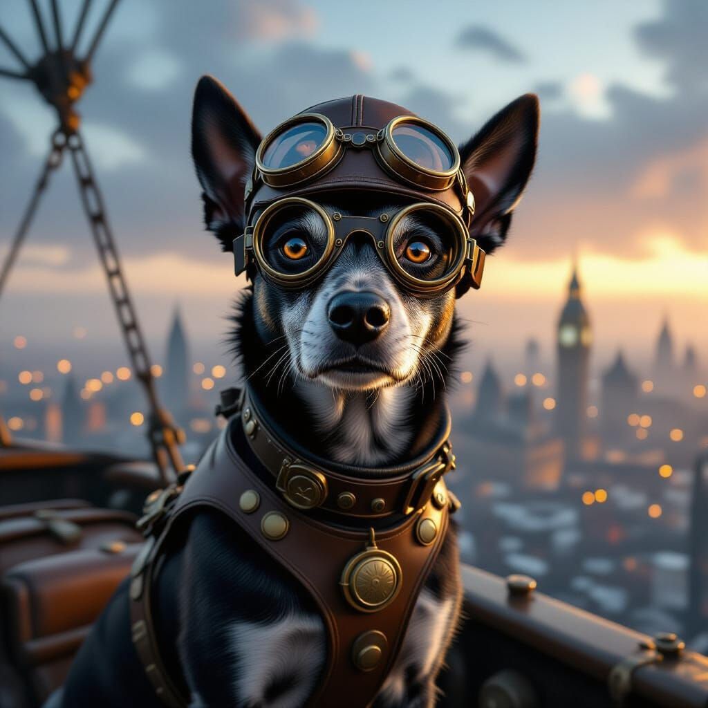 Steampunk German Pinscher Over Victorian London