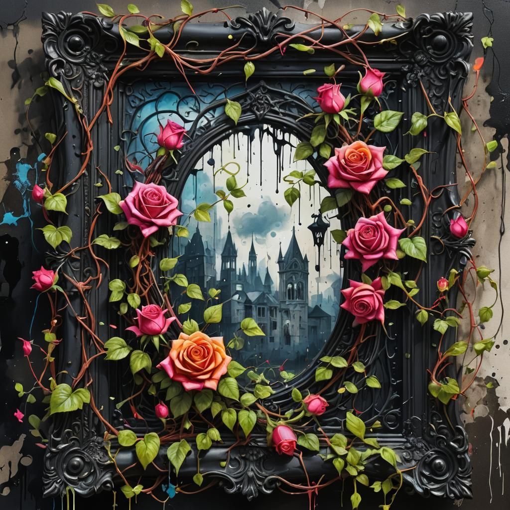 Rose Vines Entwined: Graffiti Art on Gothic Frame