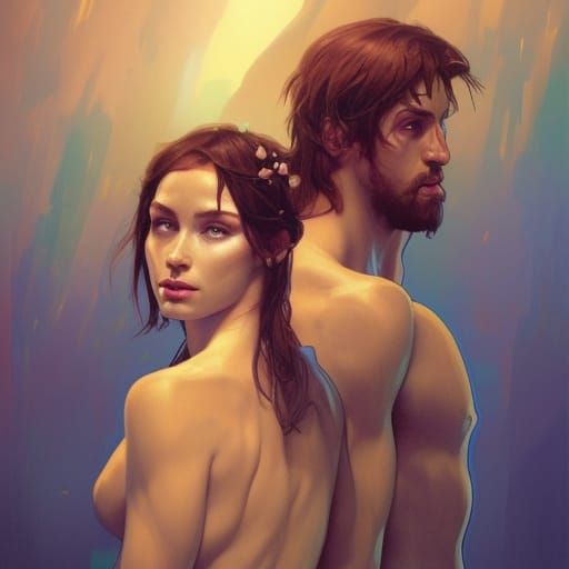 Adam and Eve Portrait in Art Nouveau Style