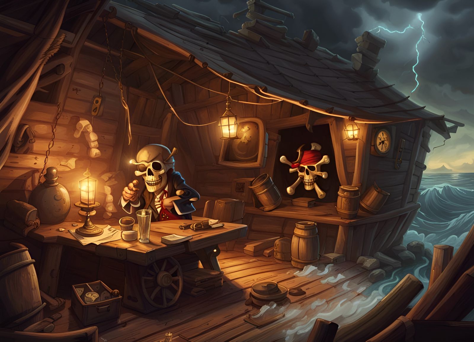 Pirate Lair with Skull Flag and Gambling Pirates