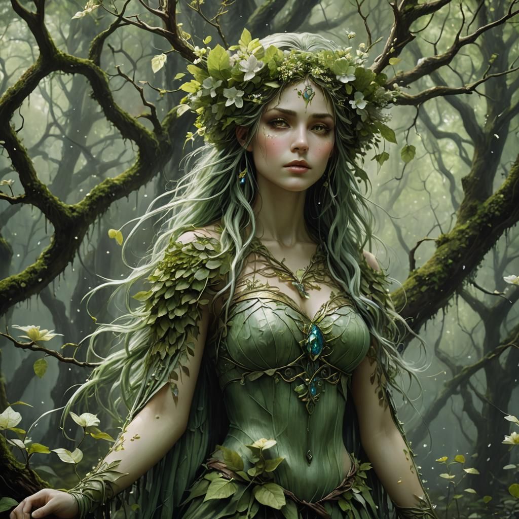Enchanted Forest Dryad in Harmony with Nature