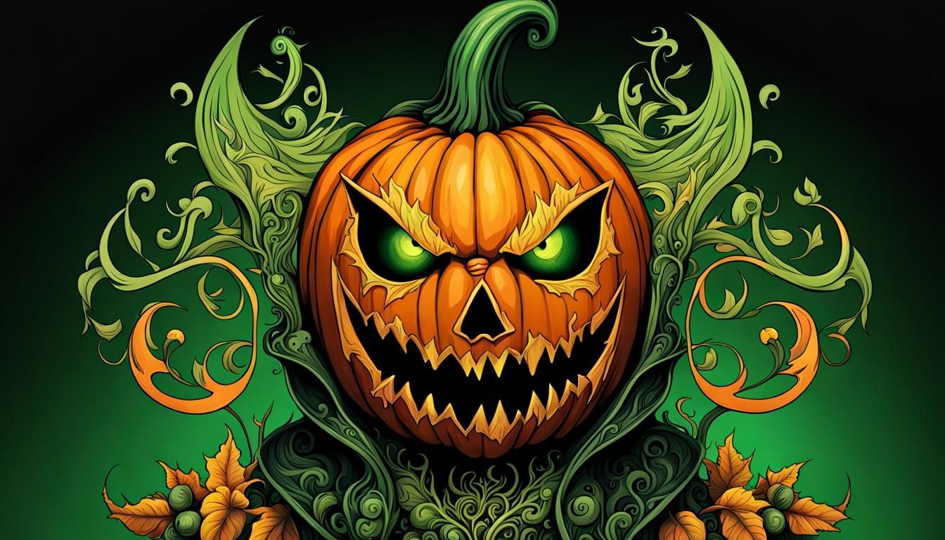 Intricately Detailed Anthropomorphic Pumpkin Person in Horro...