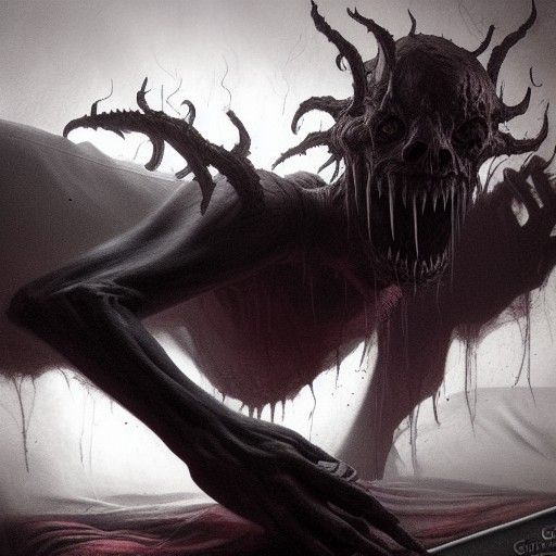 Hyperrealistic Sleep Paralysis Demon in Dark Horror Art