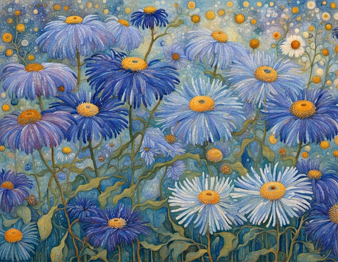 Blue Asters in the Wind: Art Nouveau Style