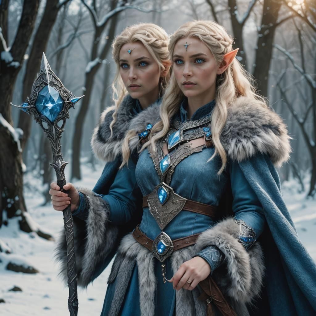 Winter Eladrin with Crystal Scepter, Cinematic Film Still