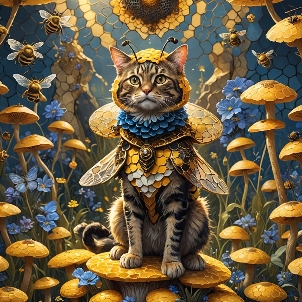 Cat in Bee Costume Fantasy Art