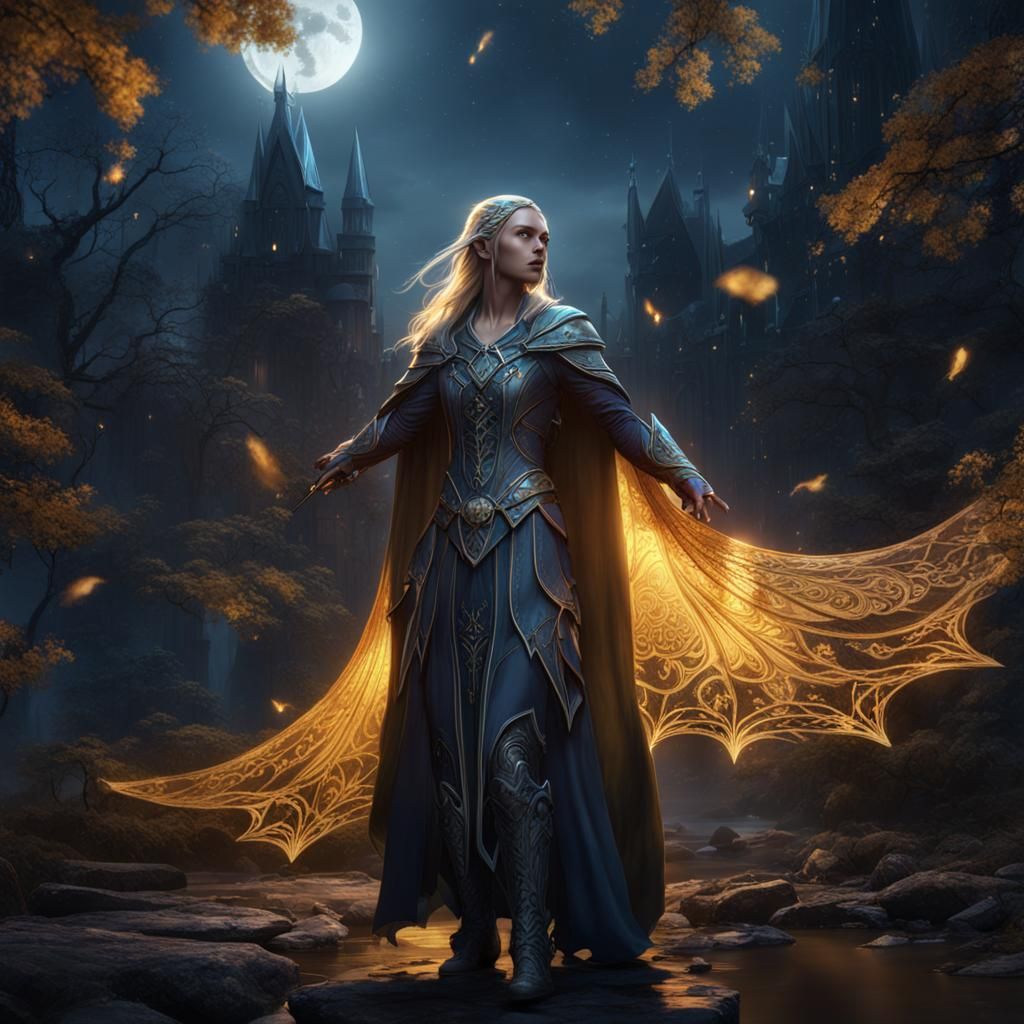 Winged Elf Queen in Moonlight: Fantasy Art