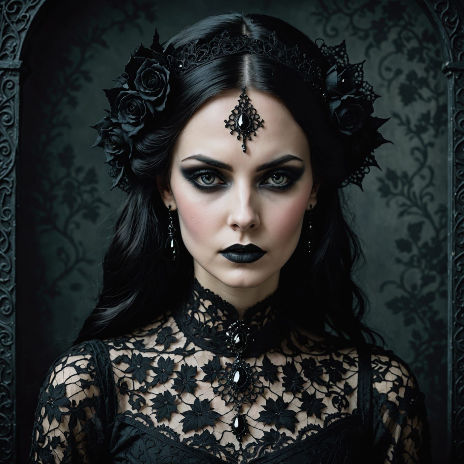 Gothic Lady in Ornate Lace Gown