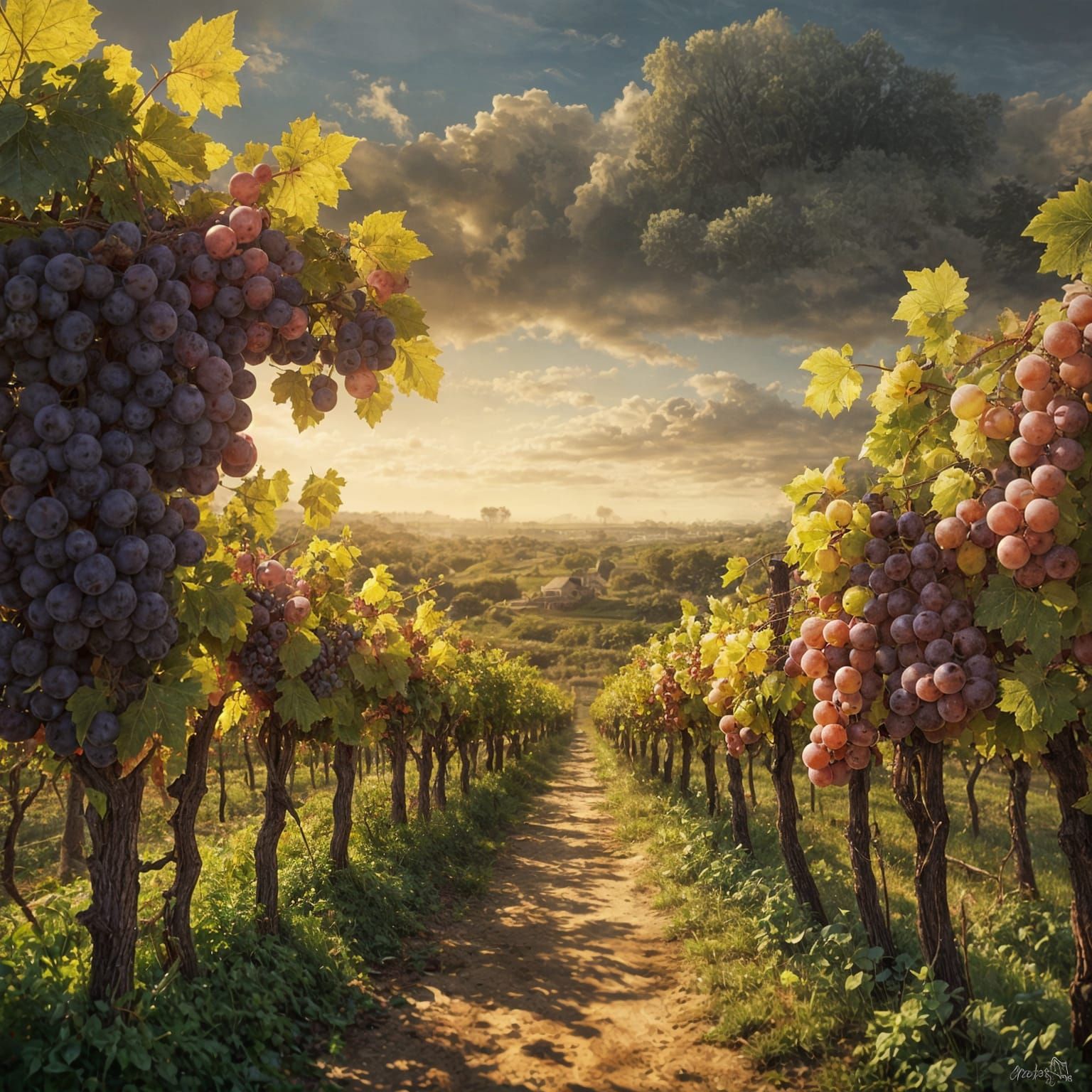 Golden Vineyard Dreams in Romanticism Style