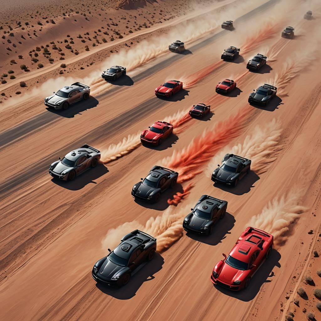 Desert Car Chase in Digital Painting Style