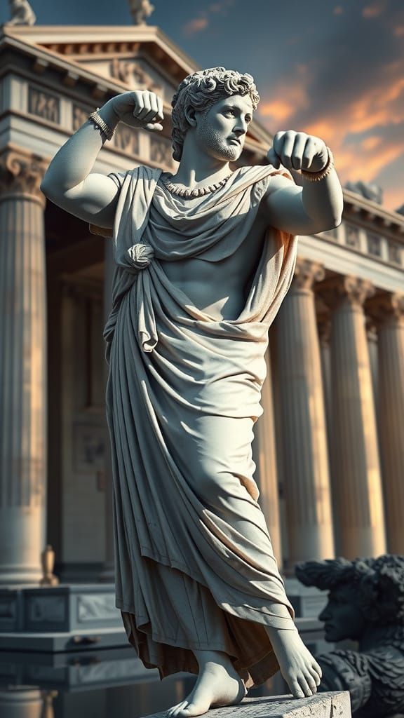 Epic Ancient Warrior Statue in Classical Marmol