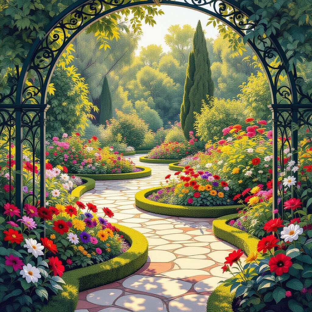 Art Nouveau Garden Digital Painting with Lush Colors