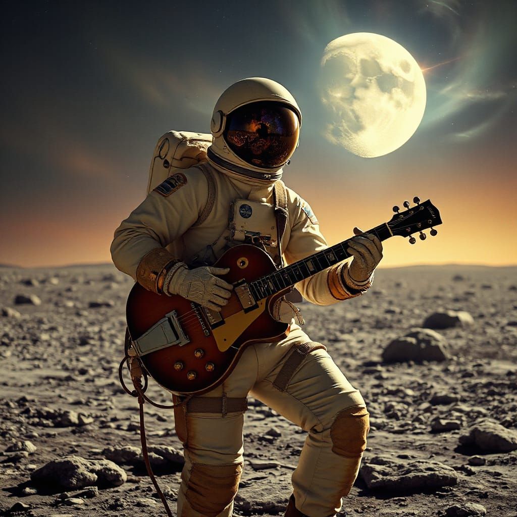 Astronaut's Lunar Serenade in Surrealist Style