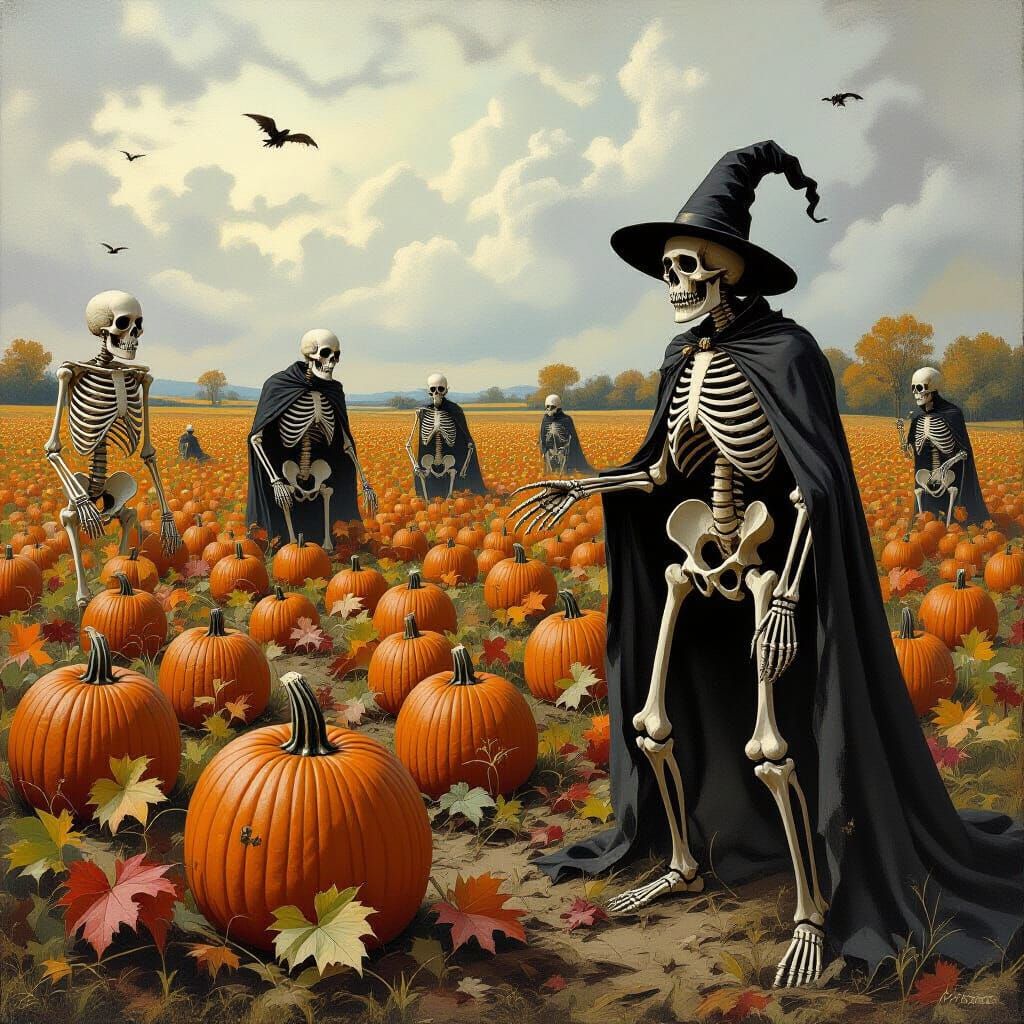 Skeletons Patrol Spooky Pumpkin Patch