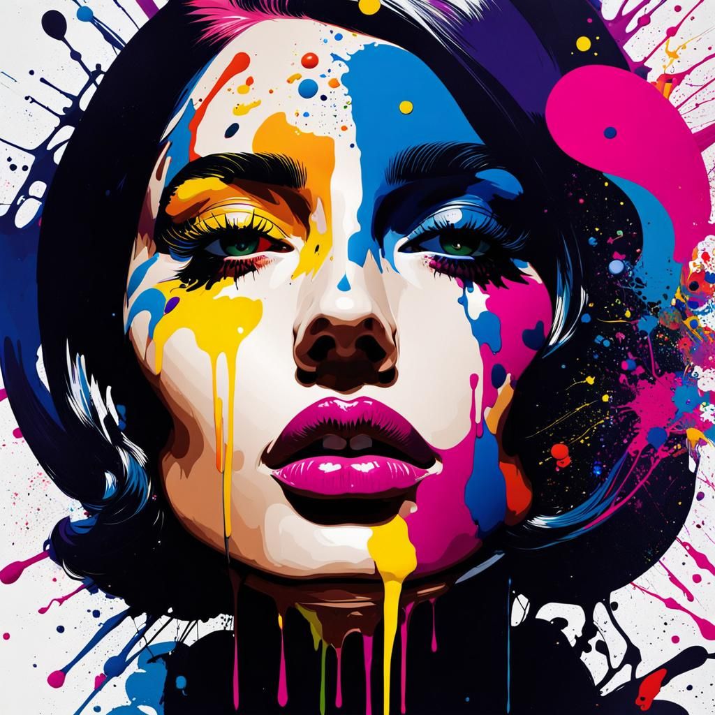 Abstract Ink Splatter Portrait in Expressionist Style