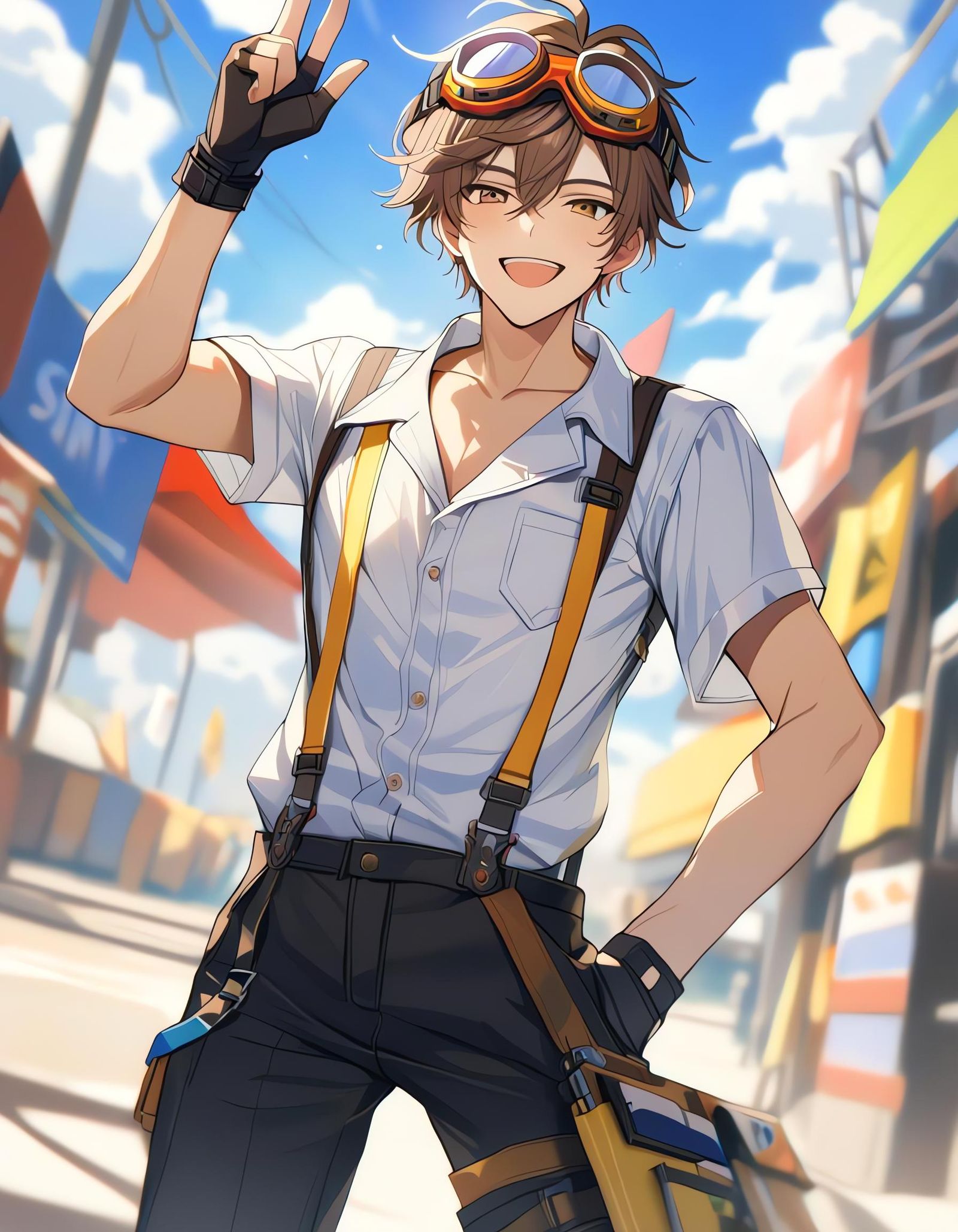 Smiling Boy with Goggles in Sunny Cowboy Shot