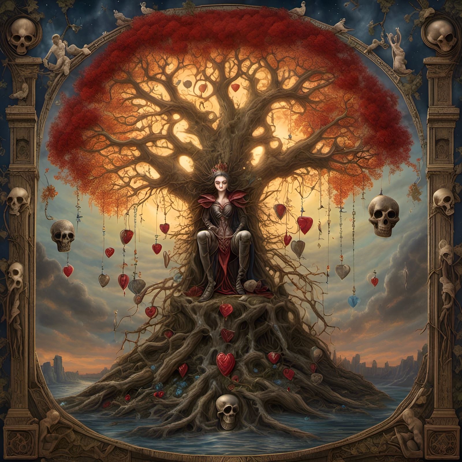 Queen of Hearts Tarot Card in Da Vinci Style