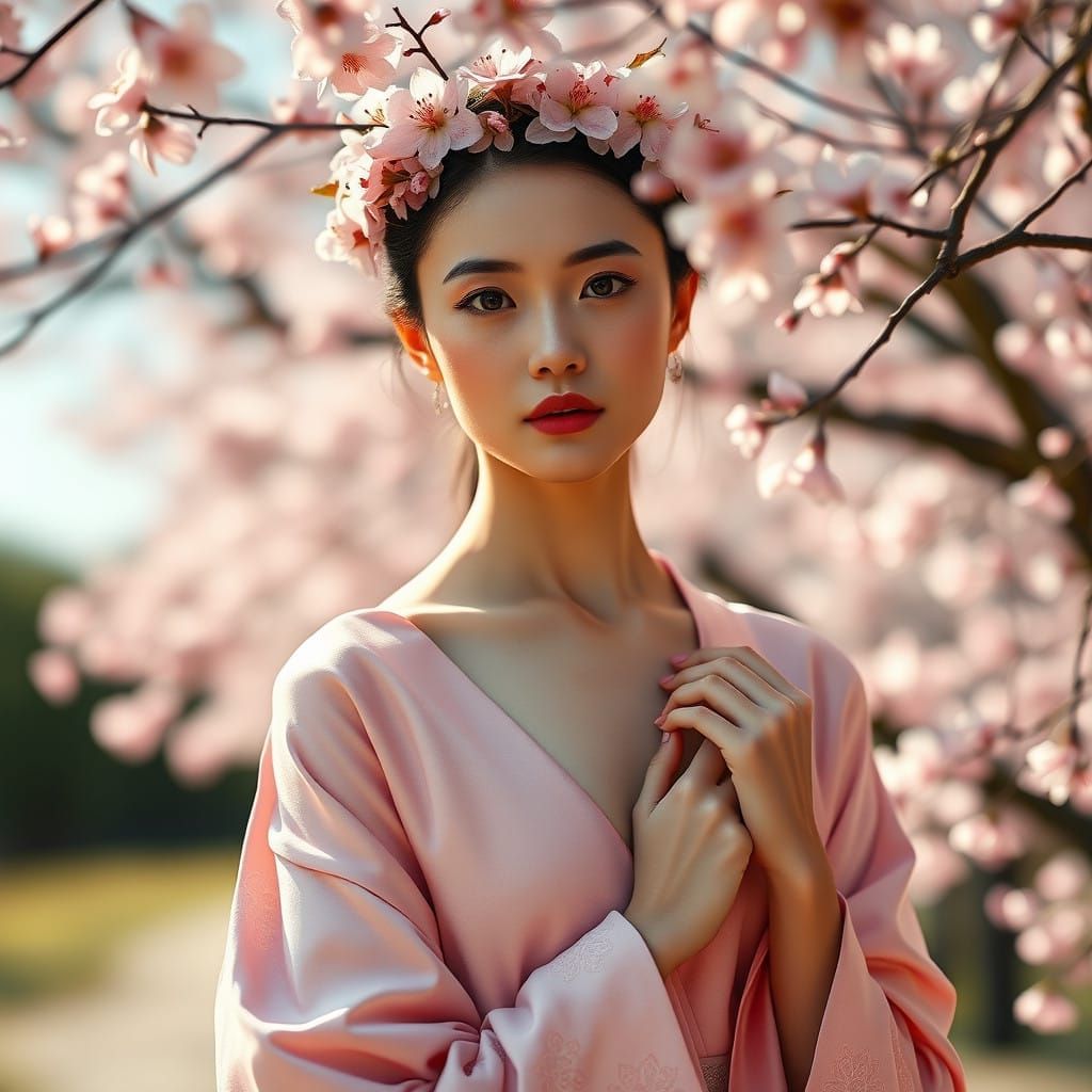 Ethereal Chinese Beauty in Soft Pink Kimono